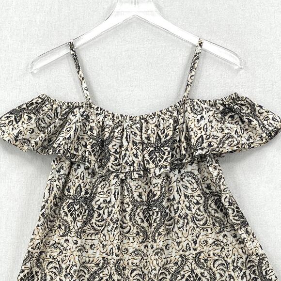 FIGUE Tamara Top Womens Large Cream Black Printed Off the Shoulder Blouse Cotton - Picture 6 of 13